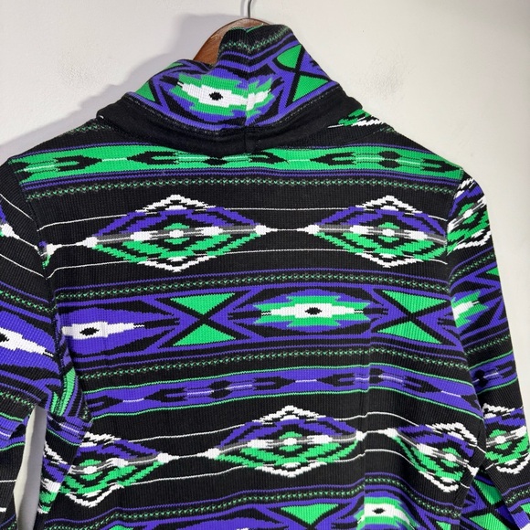 Ralph Lauren Active Thermal Cowl Neck Aztec Shirt Black Purple Green - Picture 6 of 10